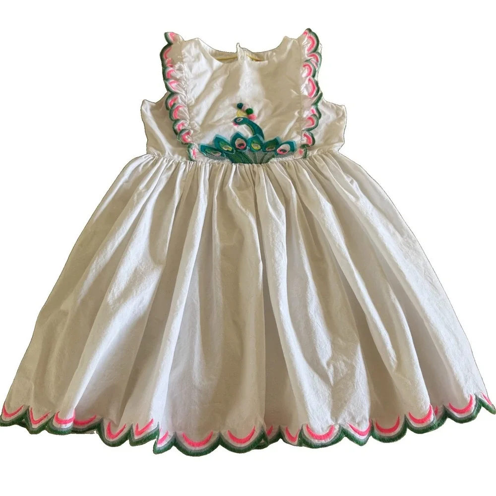 Mini Boden Peacock Appliqué Embroidery Pinnie Dress Size 11-12y